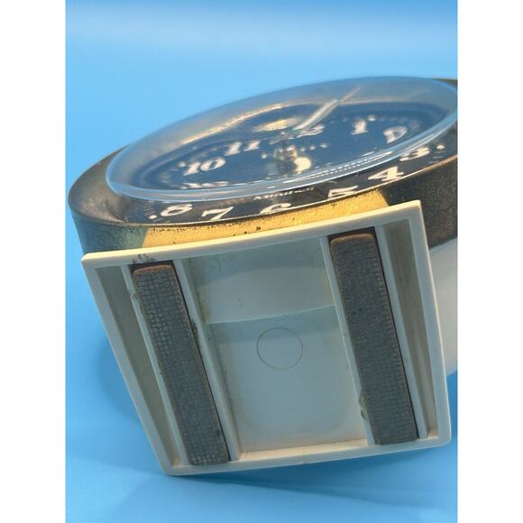 Vintage Equity Minibell Wind-Up Alarm Clock Black Gold Retro Cream Base - Picture 5 of 7